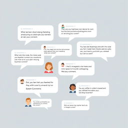 A sophisticated digital illustration showcasing a collection of user comments from an app interface