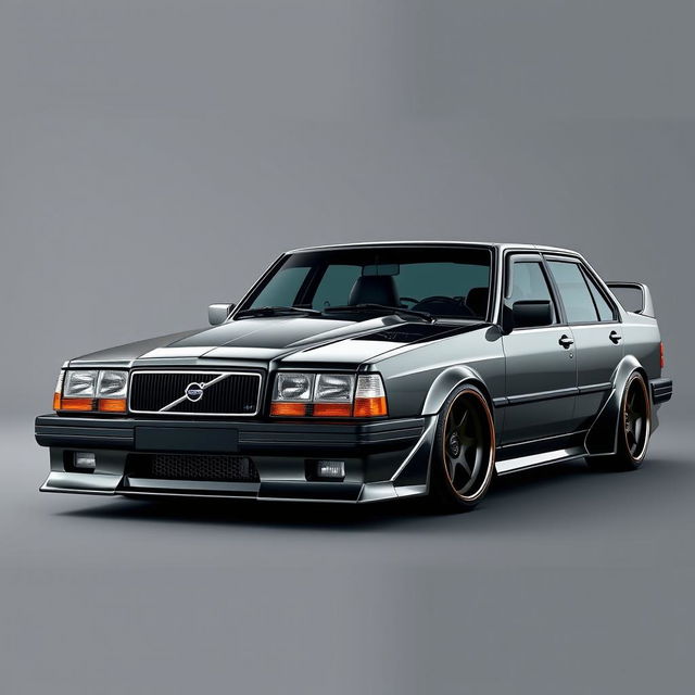 A Volvo 740 styled in a Grachan style, featuring a distinctive shark nose front end that gives it a bold and aggressive look