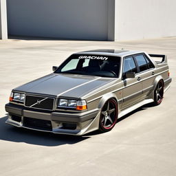 A Volvo 740 styled in a Grachan style, featuring a distinctive shark nose front end that gives it a bold and aggressive look
