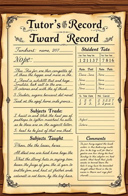 a detailed illustration of a tutor's ward record, showcasing various sections like student attendance, subject grades, and notes on behavior in an organized and visually appealing format