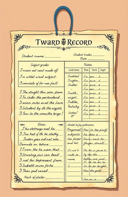 a detailed illustration of a tutor's ward record, showcasing various sections like student attendance, subject grades, and notes on behavior in an organized and visually appealing format