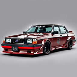 A Volvo 740 showcasing a unique Grachan style, featuring Bosozoku tuning elements that give it an edgy and rebellious appearance