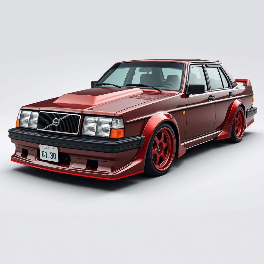 A Volvo 740 showcasing a unique Grachan style, featuring Bosozoku tuning elements that give it an edgy and rebellious appearance