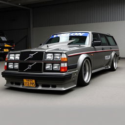 A Volvo 740 showcasing a unique Grachan style, featuring Bosozoku tuning elements that give it an edgy and rebellious appearance