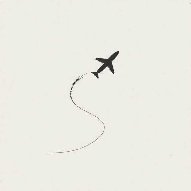 A minimalist drawing showing the silhouette of a plane crashing to the ground, viewed from above