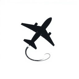 A minimalist drawing showing the silhouette of a plane crashing to the ground, viewed from above