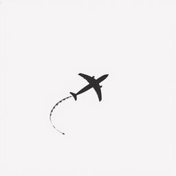 A minimalist drawing showing the silhouette of a plane crashing to the ground, viewed from above