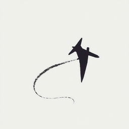 A minimalist drawing showing the silhouette of a plane crashing to the ground, viewed from above