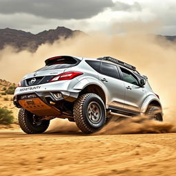 A modified 2010 Nissan Murano Z51 with Rocket Bunny sport tuning, featuring extreme dirt tyres Maxxis M9060 and a lifted suspension for enhanced off-road capability