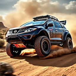 A modified 2010 Nissan Murano Z51 with Rocket Bunny sport tuning, featuring extreme dirt tyres Maxxis M9060 and a lifted suspension for enhanced off-road capability