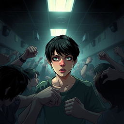 A dark and gloomy high school setting filled with tension and horror elements