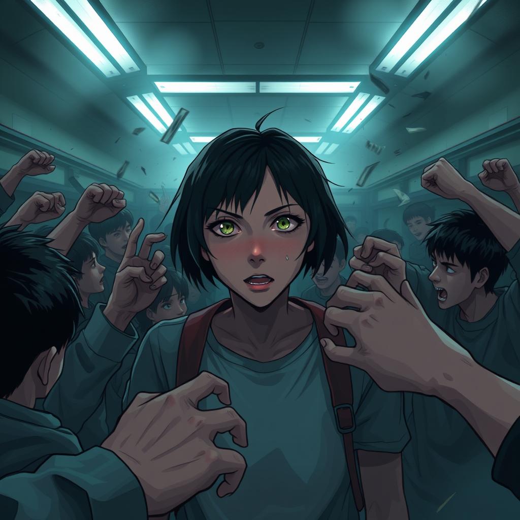 A dark and gloomy high school setting filled with tension and horror elements