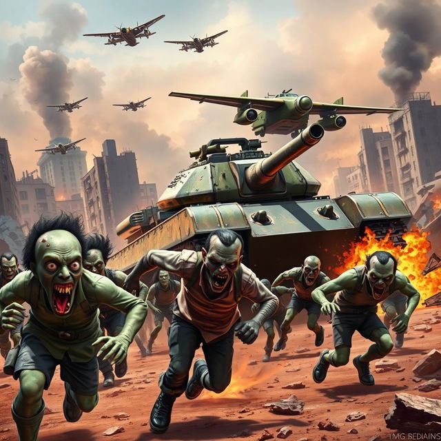 A dynamic game banner featuring an intense scene with zombies running for their lives in the foreground, showcasing their terror