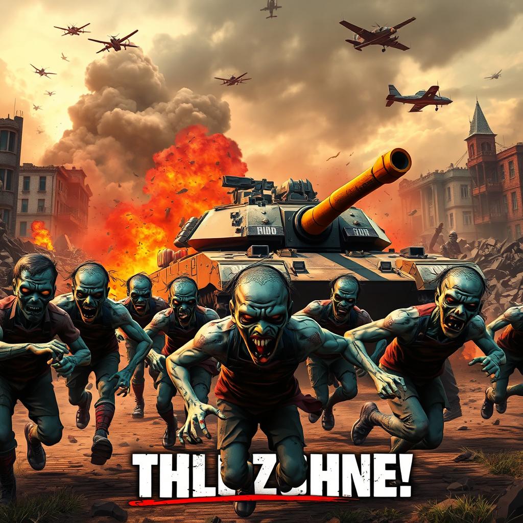 A dynamic game banner featuring an intense scene with zombies running for their lives in the foreground, showcasing their terror