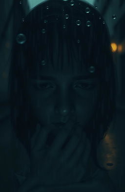 A girl depicted with a face expressing suffering, focusing on the lower half of her face which shows clear distress