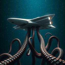 A visually stunning scene depicting a sleek, futuristic spaceship suspended in the vastness of deep space