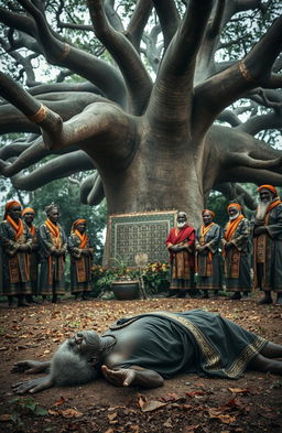 An atmospheric scene set in a traditional African shrine