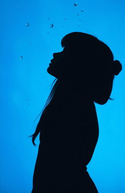 An artistic representation of a girl depicted only as a shadow at the bottom of the image, gazing upwards, with no visible faces
