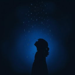 A realistic depiction of a girl represented as a shadow at the bottom of the image, looking up without any faces visible