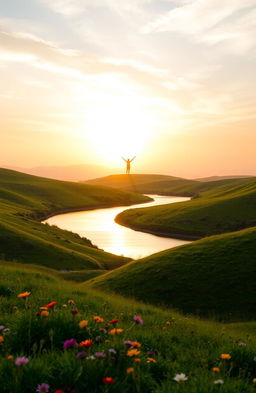 A serene landscape with a gentle sunset in the background, representing hope and comfort