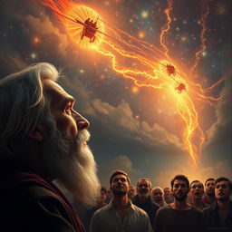 A serene yet haunting scene of a bearded old man in profile, positioned in the corner of the canvas