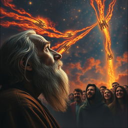 A serene yet haunting scene of a bearded old man in profile, positioned in the corner of the canvas