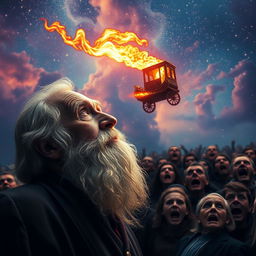 A serene scene capturing an elderly man with a long, flowing beard, positioned elegantly in the corner of the frame