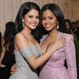 Selena Gomez and Nicki Minaj sharing a warm, genuine hug