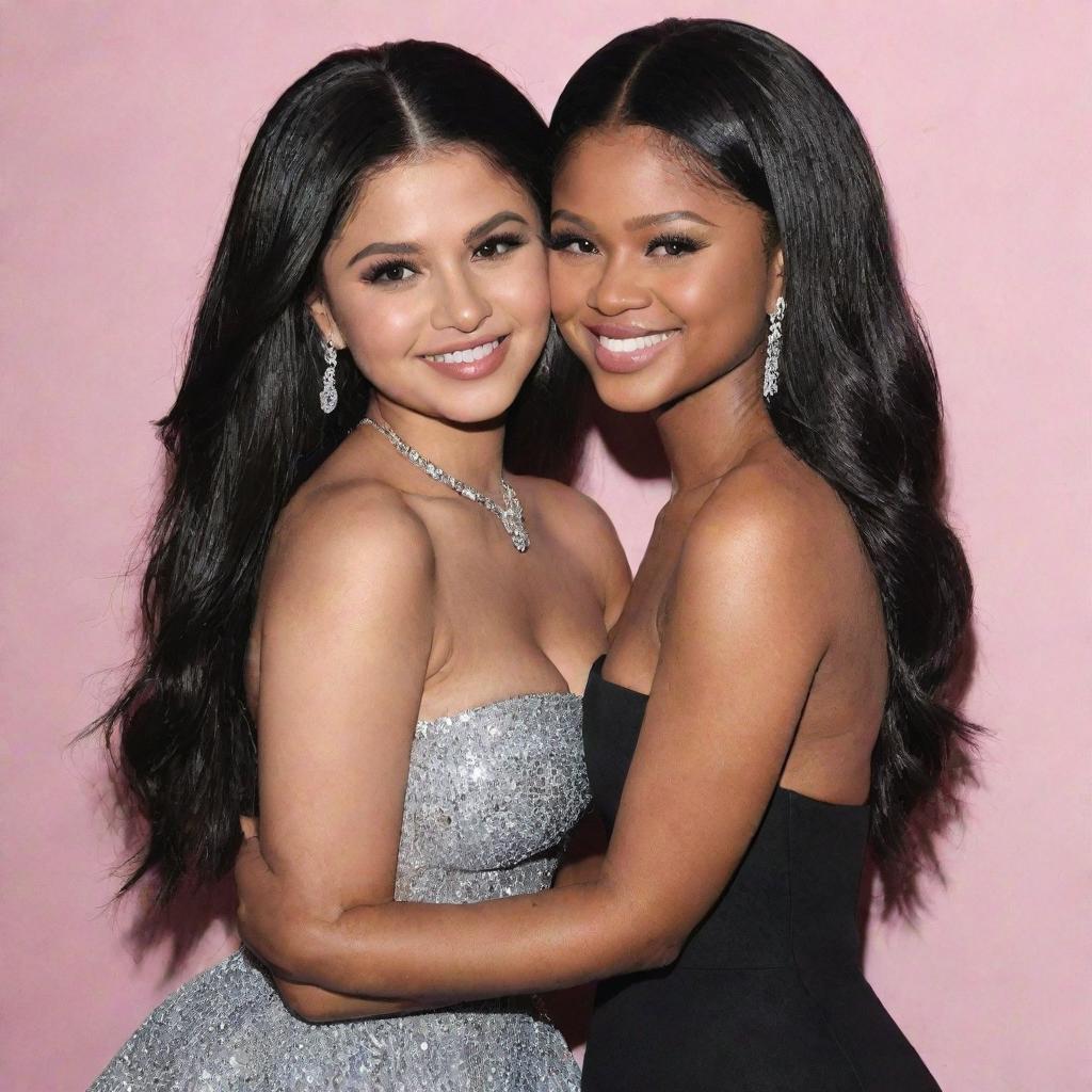 Selena Gomez and Nicki Minaj sharing a warm, genuine hug