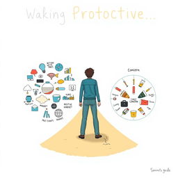 An illustrated guide on the concept of being proactive, depicting a person at a crossroads, symbolizing the choice between responding to circumstances or taking control of their reactions