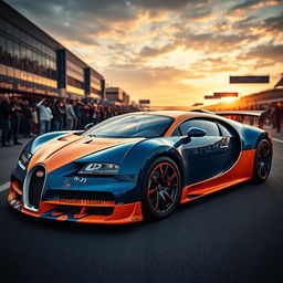 A stunning Bugatti Bolide parked triumphantly after racing in the 24 Hours of Le Mans