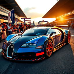 A stunning Bugatti Bolide parked triumphantly after racing in the 24 Hours of Le Mans