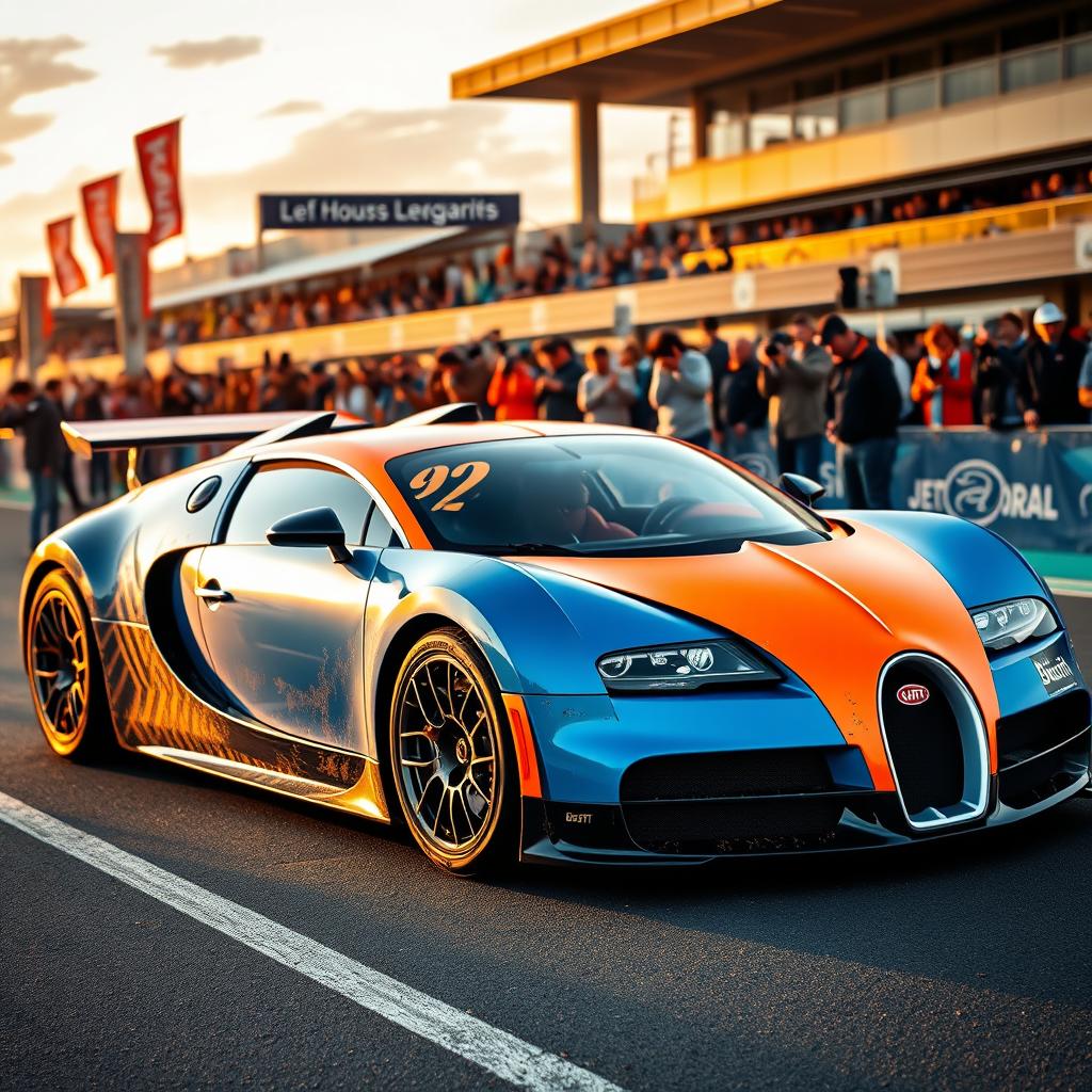 A stunning Bugatti Bolide parked triumphantly after racing in the 24 Hours of Le Mans