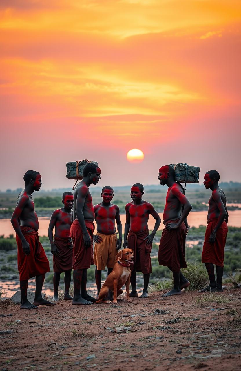 An open riverbank scene during the evening with a stunning sunset casting a warm glow over the landscape