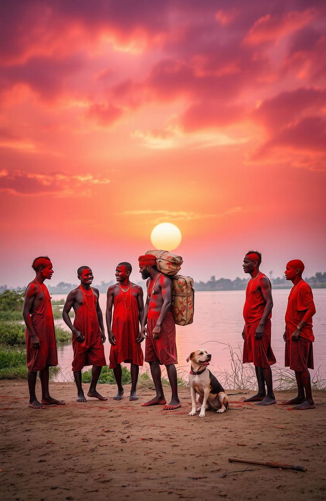 An open riverbank scene during the evening with a stunning sunset casting a warm glow over the landscape