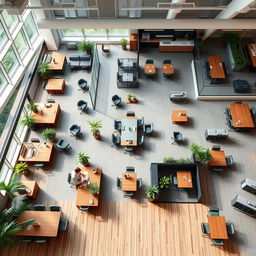An aesthetically pleasing and efficient office floor plan featuring open spaces for teamwork, designated quiet zones for focused work, and private offices