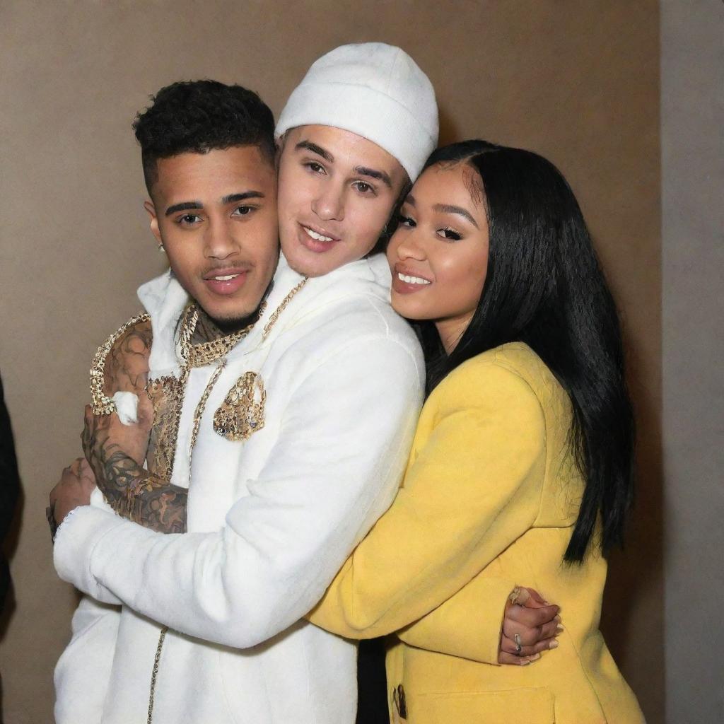 Justin Bieber sharing a warm and friendly hug with Cardi B