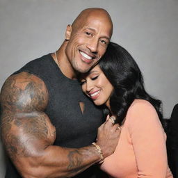 Dwayne Douglas 'The Rock' Johnson enveloping Cardi B in a friendly, tight hug