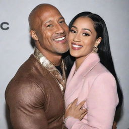 Dwayne Douglas 'The Rock' Johnson enveloping Cardi B in a friendly, tight hug