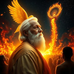 A vivid scene depicting the serene and calm face of an elderly man with a flowing white beard, exuding tranquility