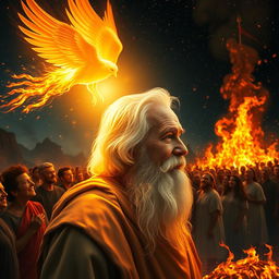 A vivid scene depicting the serene and calm face of an elderly man with a flowing white beard, exuding tranquility