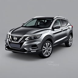 A sleek Nissan Qashqai in a smooth grey finish, featuring stylish silver wheels