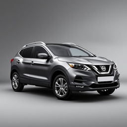 A sleek Nissan Qashqai in a smooth grey finish, featuring stylish silver wheels
