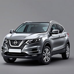 A sleek Nissan Qashqai in a smooth grey finish, featuring stylish silver wheels