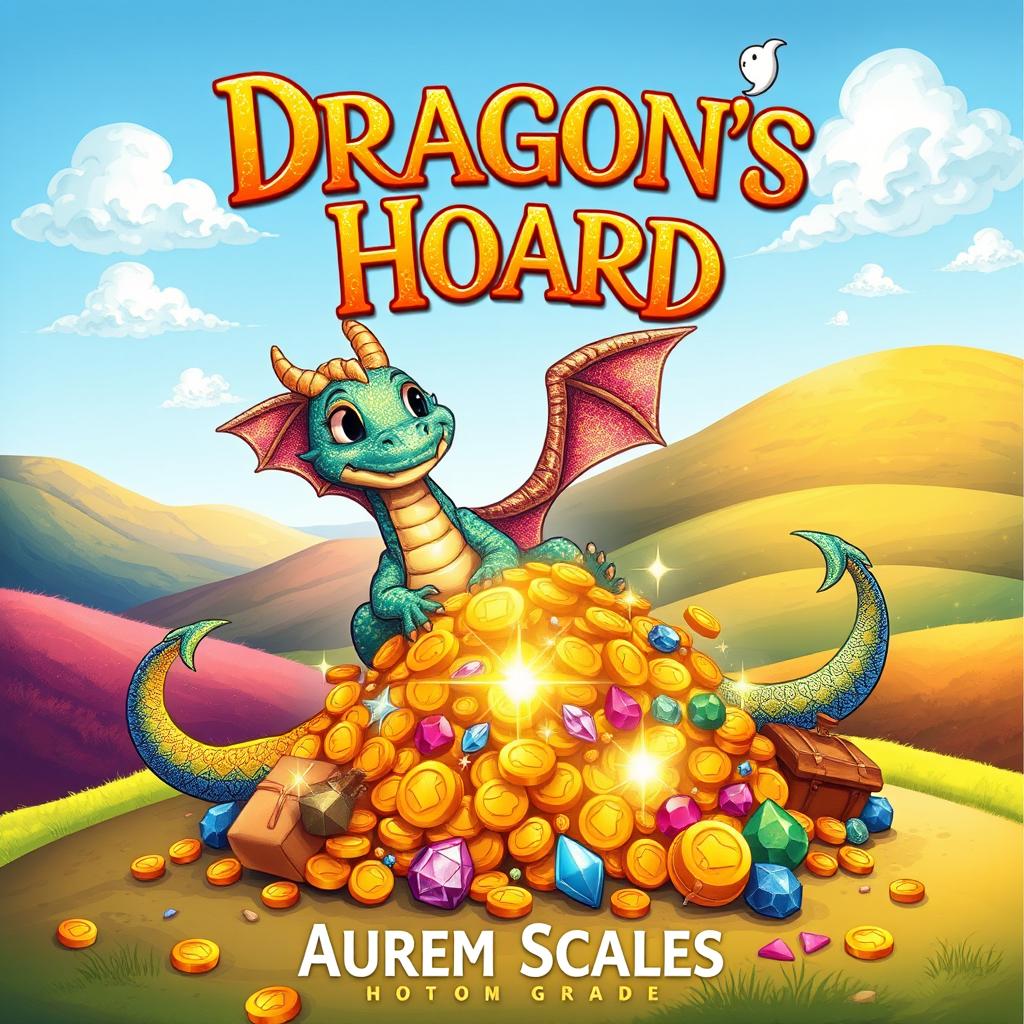 A whimsical book cover design for 'Dragon's Hoard' by Aurum Scales