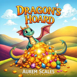 A whimsical book cover design for 'Dragon's Hoard' by Aurum Scales