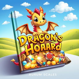 A whimsical book cover design for 'Dragon's Hoard' by Aurum Scales
