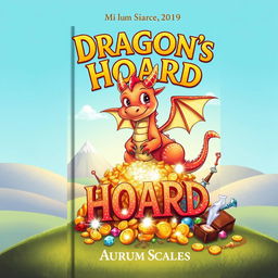 A whimsical book cover design for 'Dragon's Hoard' by Aurum Scales