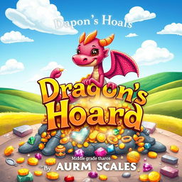 A whimsical book cover design for 'Dragon's Hoard' by Aurum Scales