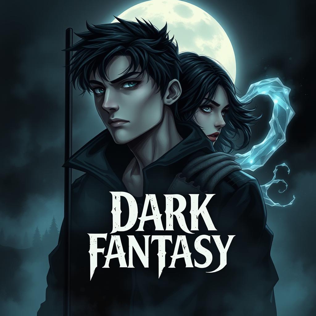 A striking book cover design for a comic titled 'Dark Fantasy'